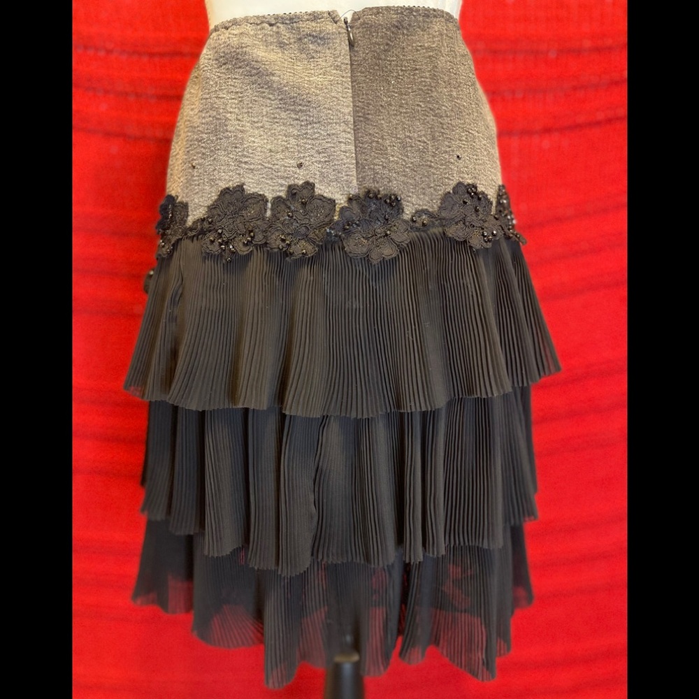 Accordion pleat ruffled black rhinestone skirt